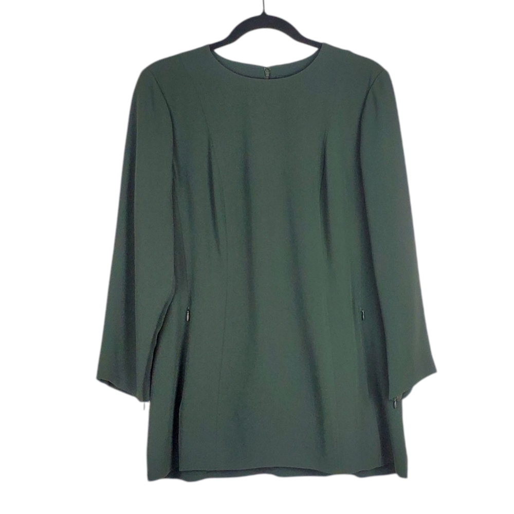 THEORY Lauret Admiral Crepe Light Top Dark Green Size 12 NWT